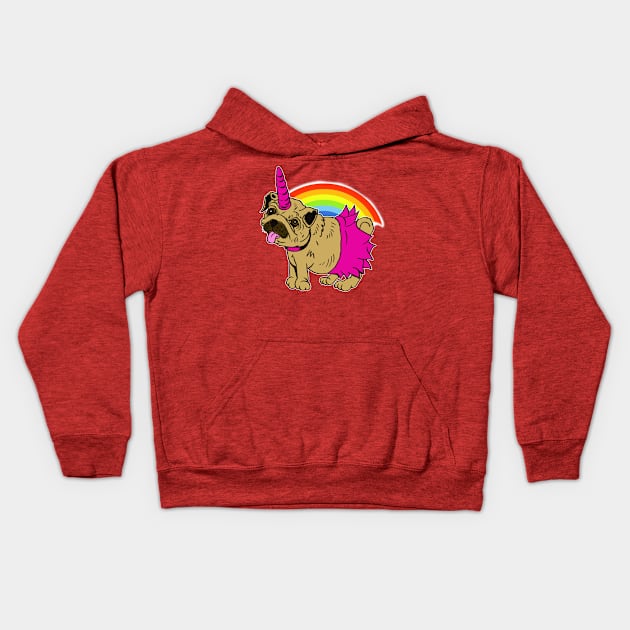 Puggycorn Pug Dog Unicorn in Tutu on Rainbow Kids Hoodie by silentrob668